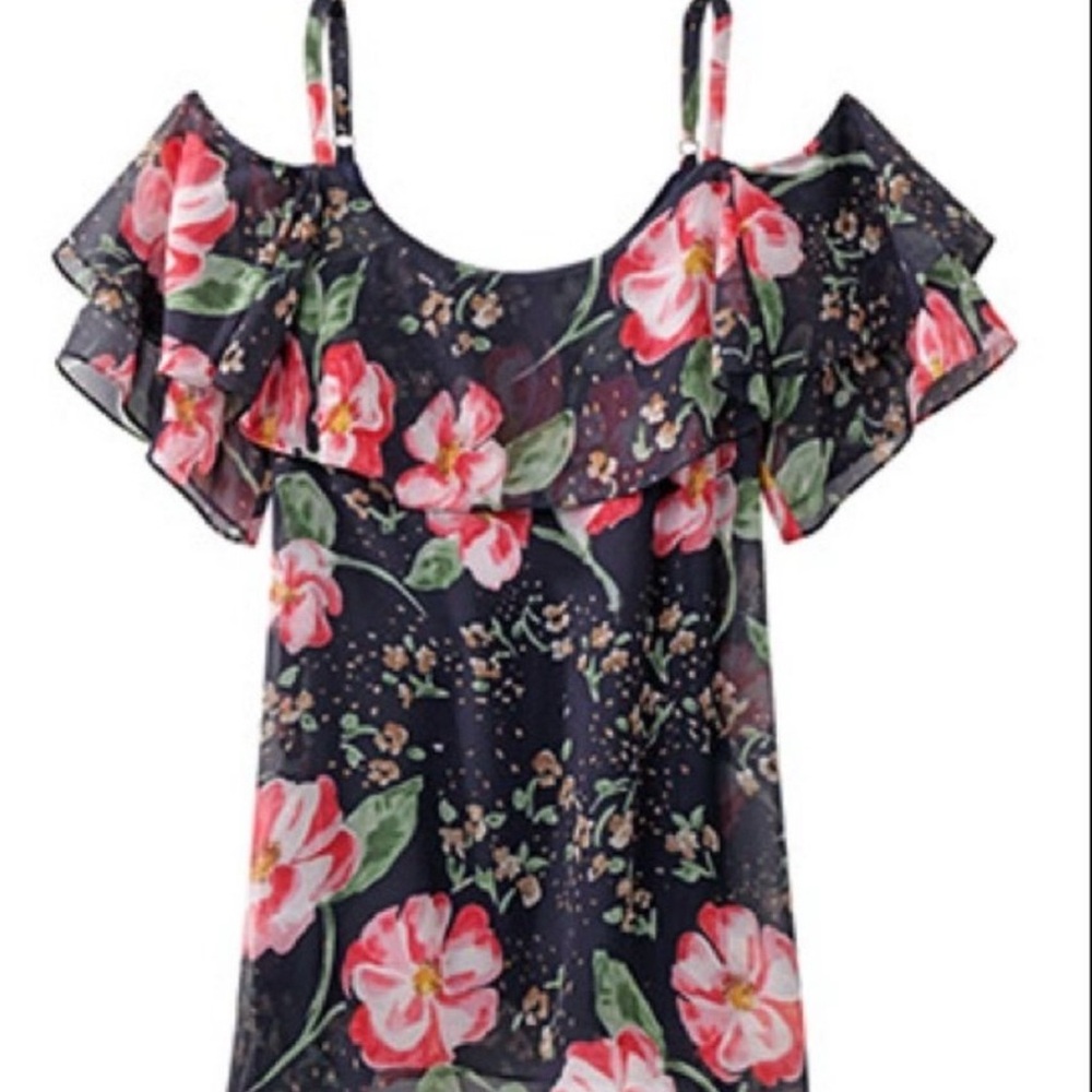 CAbi Blue Fairy Tale Floral Cold Shoulder Cami Top XL - priced to sell.